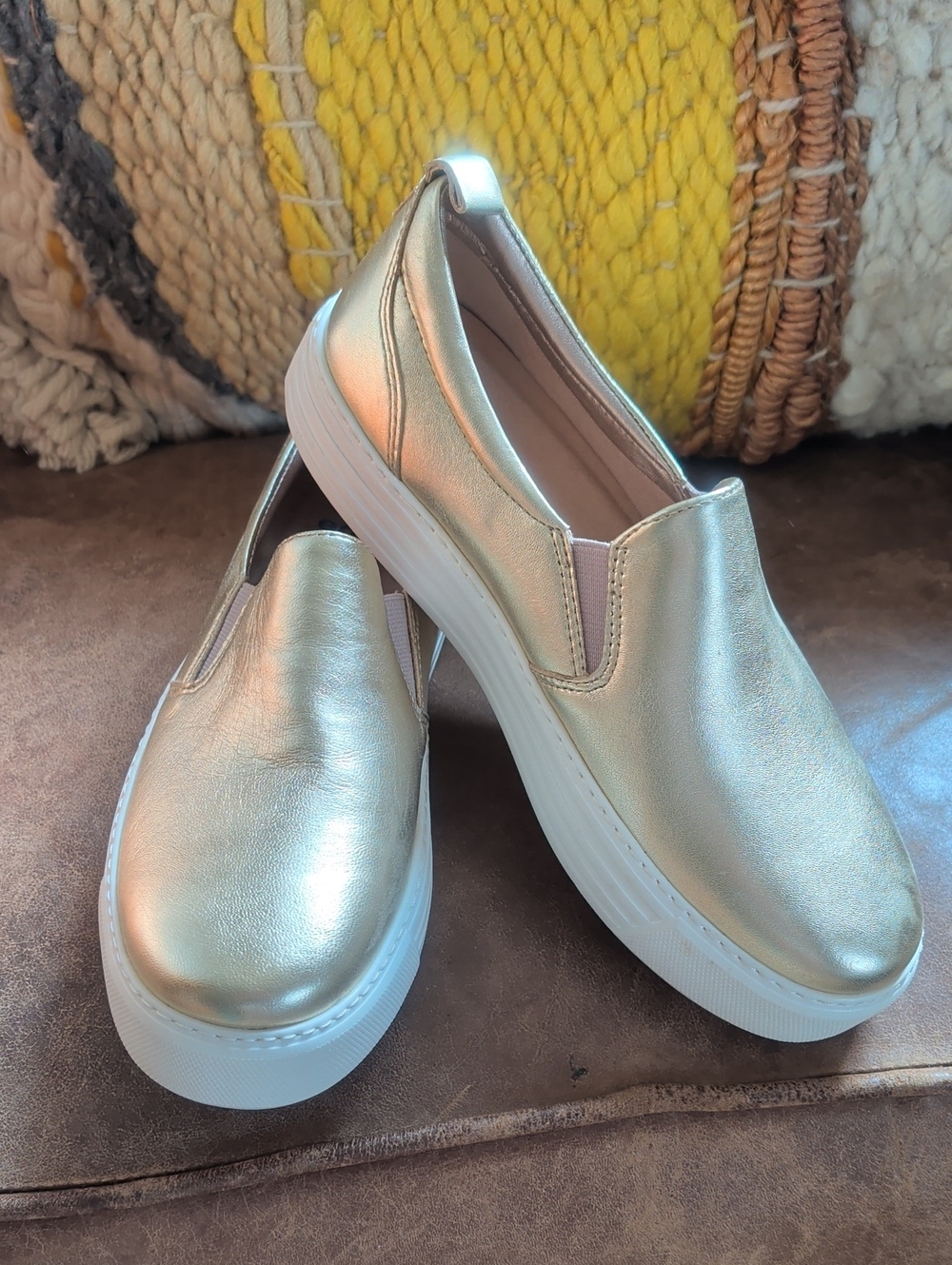 Earth, Lightweight Metallic Gold Slip-On Sneakers